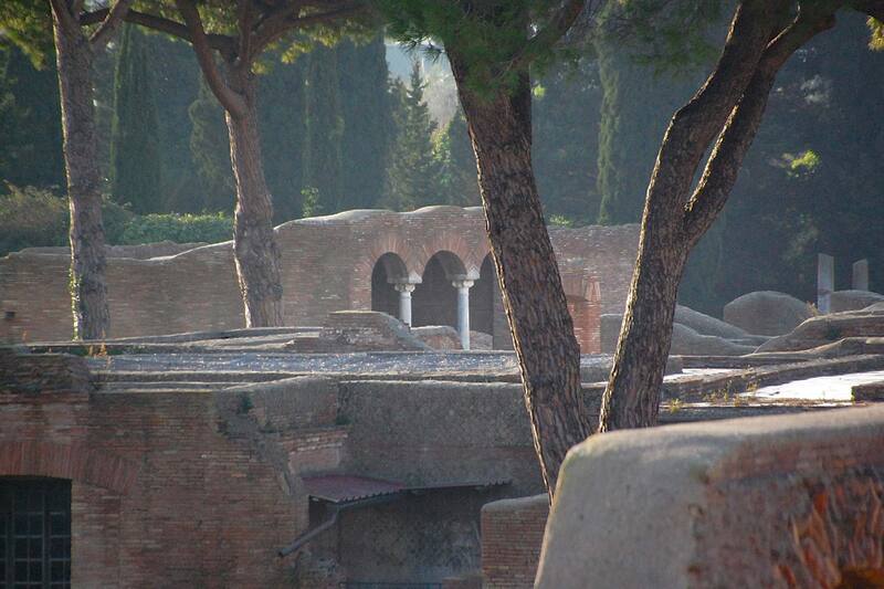 Panoramic photo with Domus of  the Nymphaeum in the background