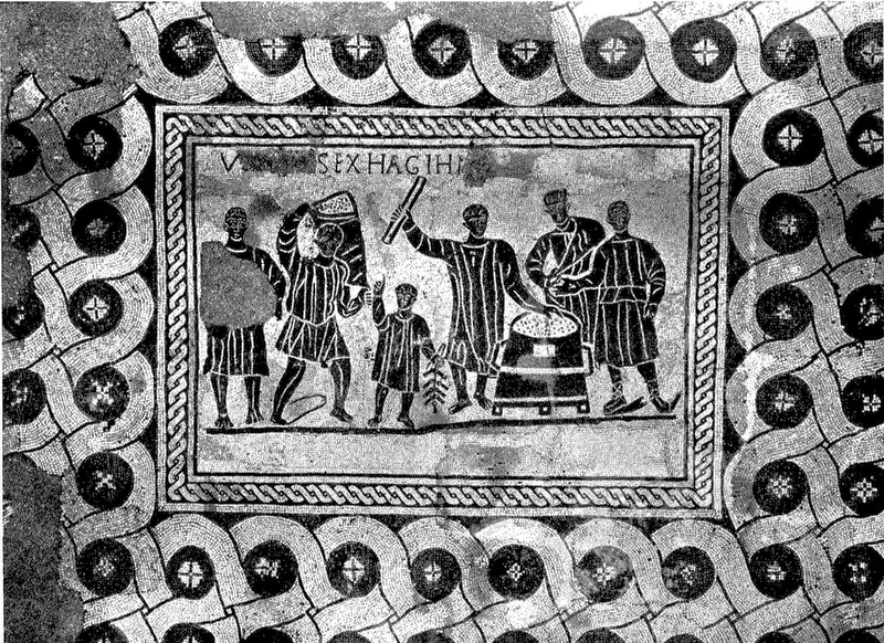 Mosaico con scene di misurazione del grano
